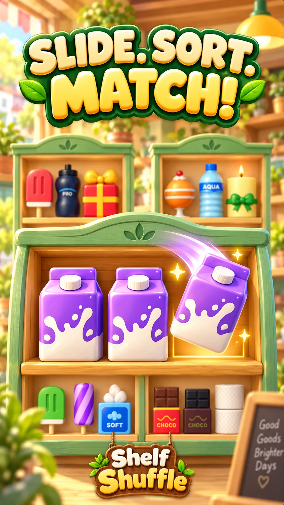 Slide, sort, match: a milk carton moves into a gap