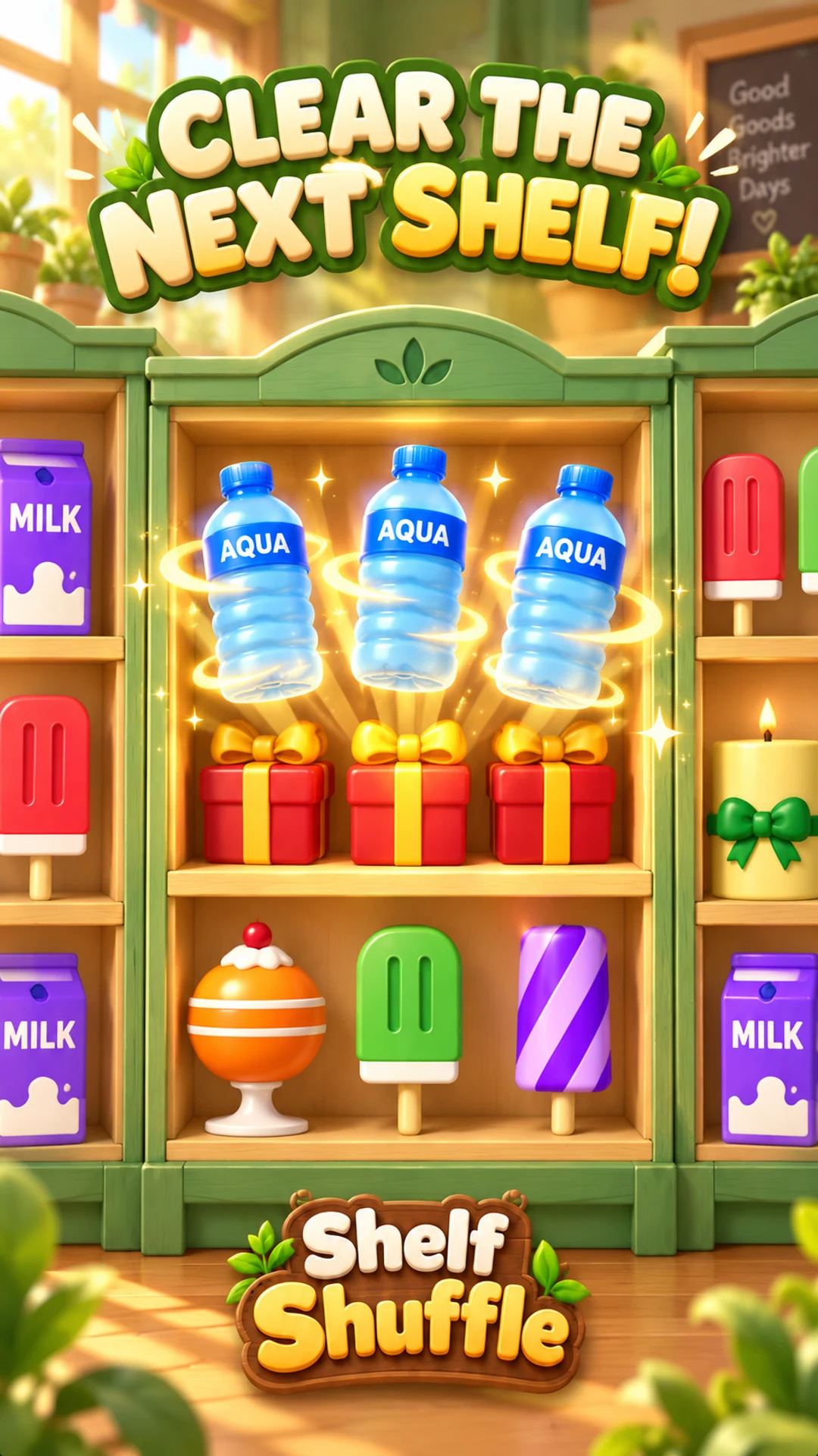 Clear the next shelf: matched bottles reveal goods behind